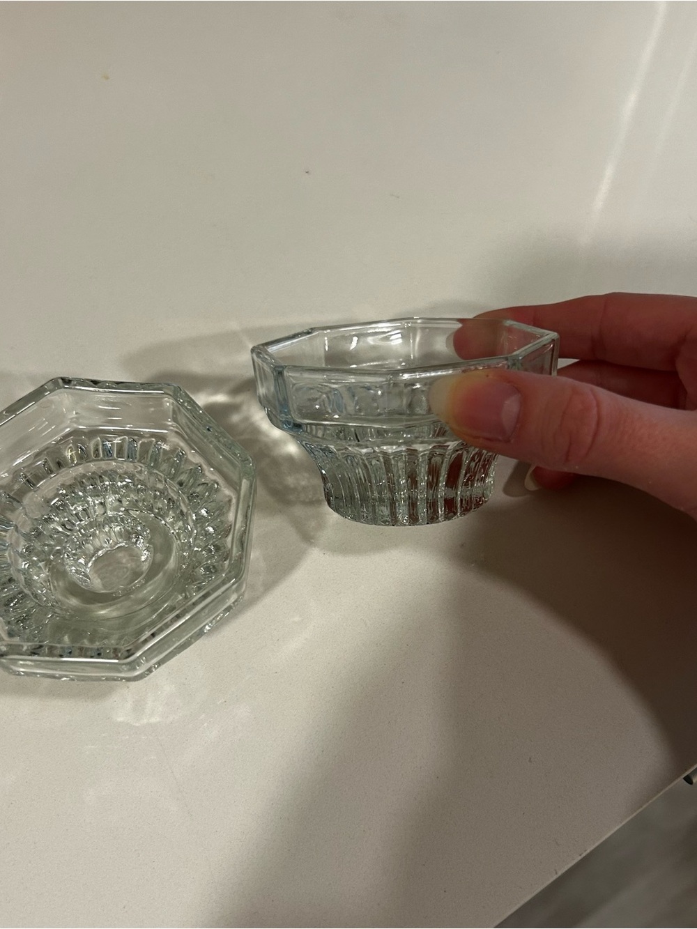 Clear Glass Hexagonal Salt Cellars - Set of 2
